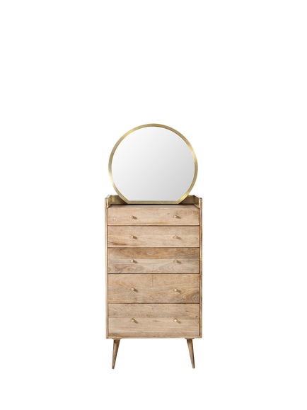 Swoon Fresco 5 Drawer Tallboy Chest with Mirror, Oak, Oak