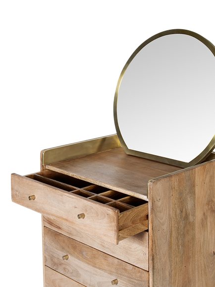Swoon Fresco 5 Drawer Tallboy Chest with Mirror, Oak - view 2, Oak