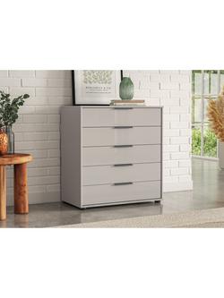 John Lewis Osaka Wide 5 Glass Drawer Chest - view 2, Pebble Grey