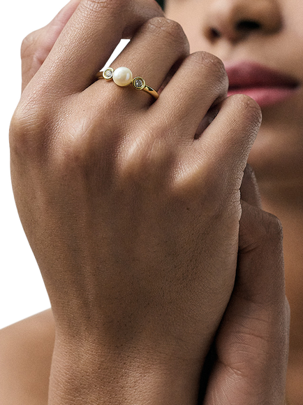 Astley Clarke Pearl and Sapphire Ring, Gold/White - view 2, Gold/White