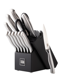 Taylor's Eye Witness Filled Rubber Wood Stainless Steel Kitchen Knife Block with Sharpener, 12 Piece, Black, Black/Black