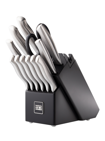 Taylor's Eye Witness Filled Rubber Wood Stainless Steel Kitchen Knife Block with Sharpener, 12 Piece, Black - view 2, Black/Black