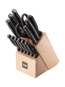Taylor's Eye Witness Filled Rubber Wood Kitchen Knife Block with Honing Steel, 13 Piece, Natural/Black, Black/Natural