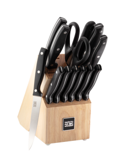 Taylor's Eye Witness Filled Rubber Wood Kitchen Knife Block with Honing Steel, 13 Piece, Natural/Black - view 2, Black/Natural