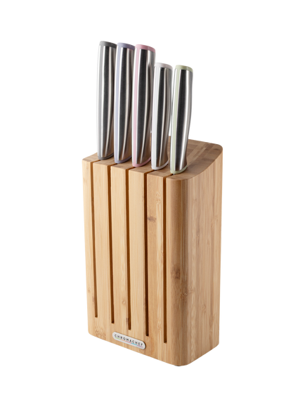 Taylor's Eye Witness Chromachef Filled Bamboo Magnetic Kitchen Knife Block, 5 Piece, Natural, Natural