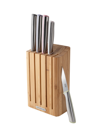 Taylor's Eye Witness Chromachef Filled Bamboo Magnetic Kitchen Knife Block, 5 Piece, Natural - view 2, Natural