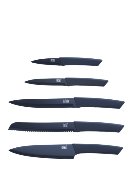 Taylor's Eye Witness Manhattan Filled Kitchen Knife Block, 5 Piece, Navy - view 2, Navy