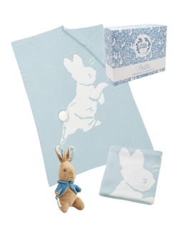 Peter Rabbit Signature Collection Soft Toy and Knitted Blanket, Blue, Blue