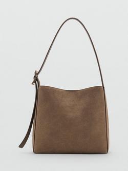 Mango Igor Suede Leather Shoulder Bag, Beige/Khaki, Beige/Khaki