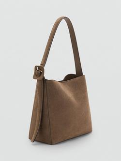 Mango Igor Suede Leather Shoulder Bag, Beige/Khaki - view 2, Beige/Khaki