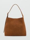 Mango Igor Large Suede Leather Shoulder Bag, Medium Brown