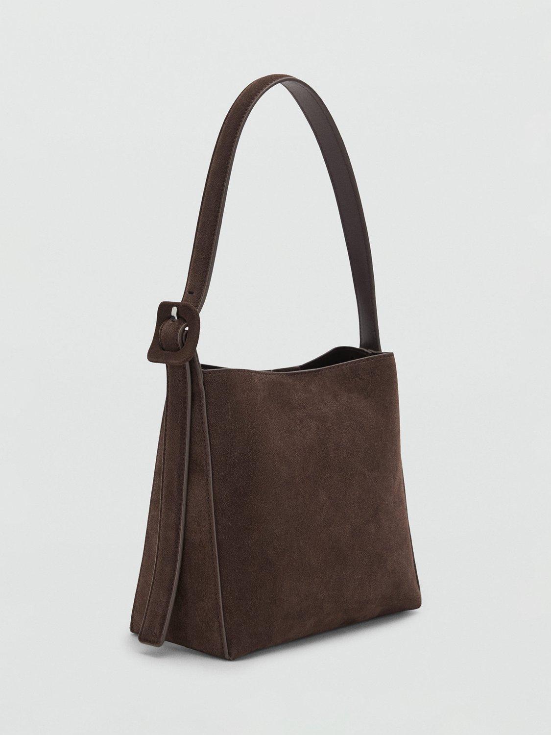 Product image 2 of 4, which shows Mango Igor Suede Leather Shoulder Bag, Dark Brown