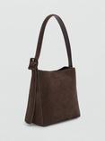 Mango Igor Suede Leather Shoulder Bag, Beige/Khaki, Dark Brown
