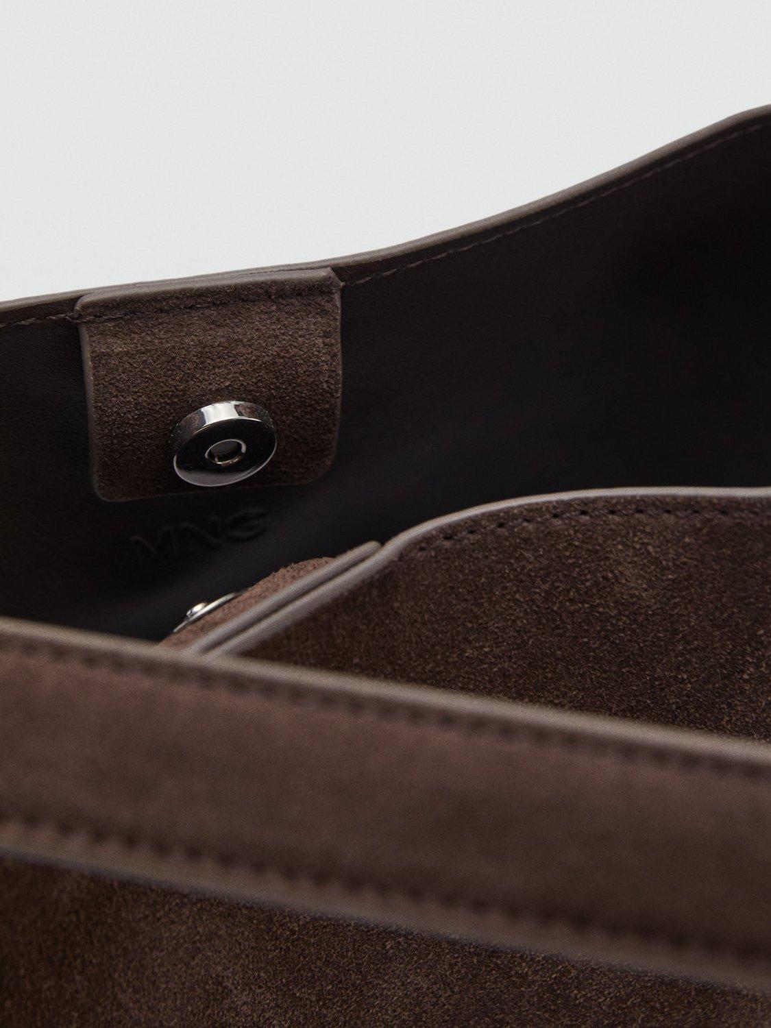 Product image 4 of 4, which shows Mango Igor Suede Leather Shoulder Bag, Dark Brown