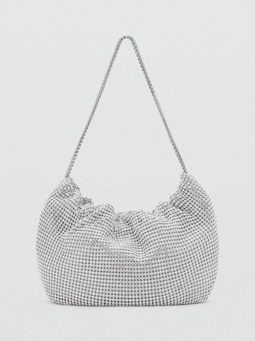 Product image 1 of 4, which shows Mango Joia Embellished Chain Shoulder Bag, Silver
