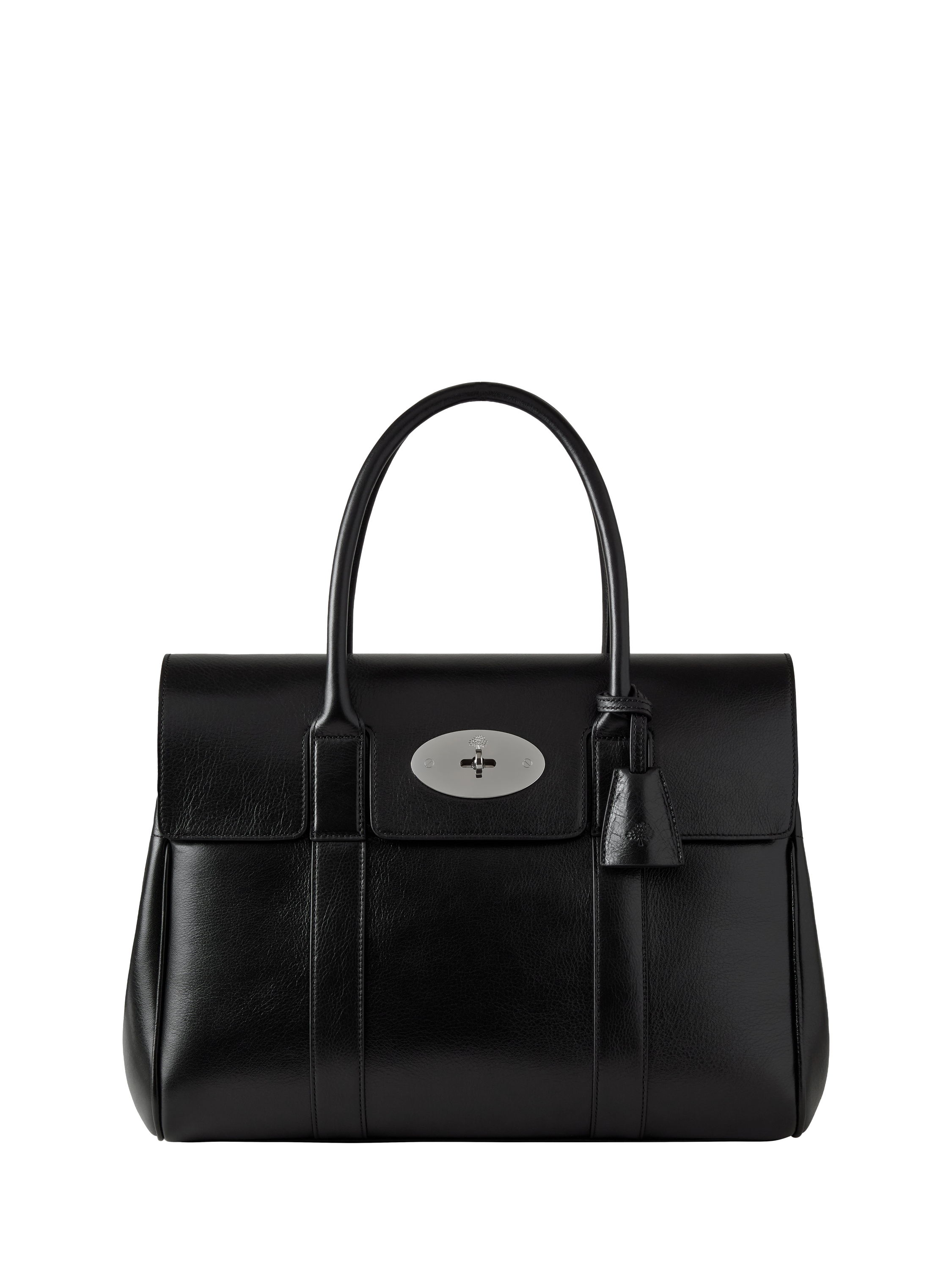 Product image 1 of 5, which shows Mulberry Bayswater High Shine Leather Satchel, Black