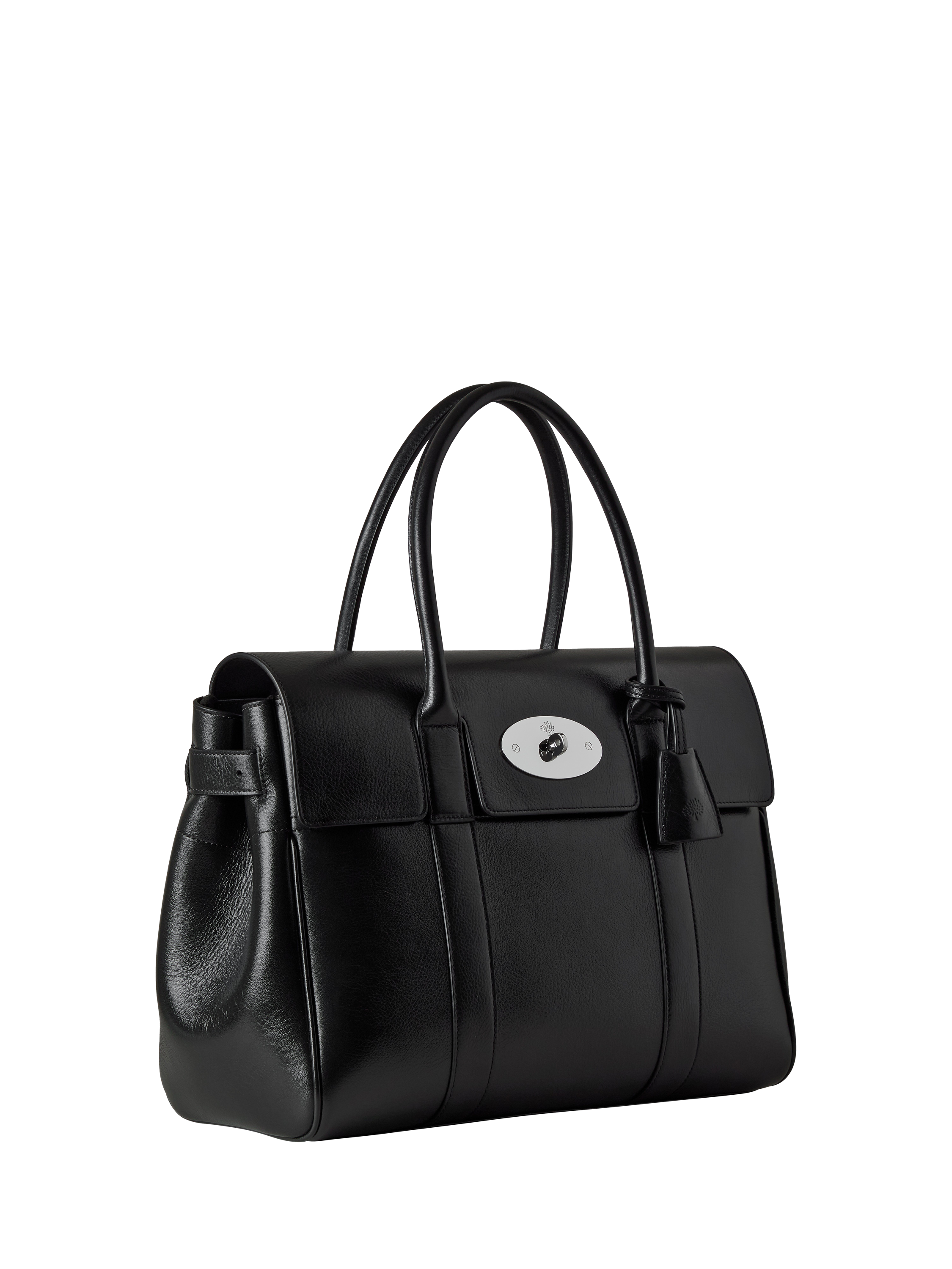 Product image 3 of 5, which shows Mulberry Bayswater High Shine Leather Satchel, Black