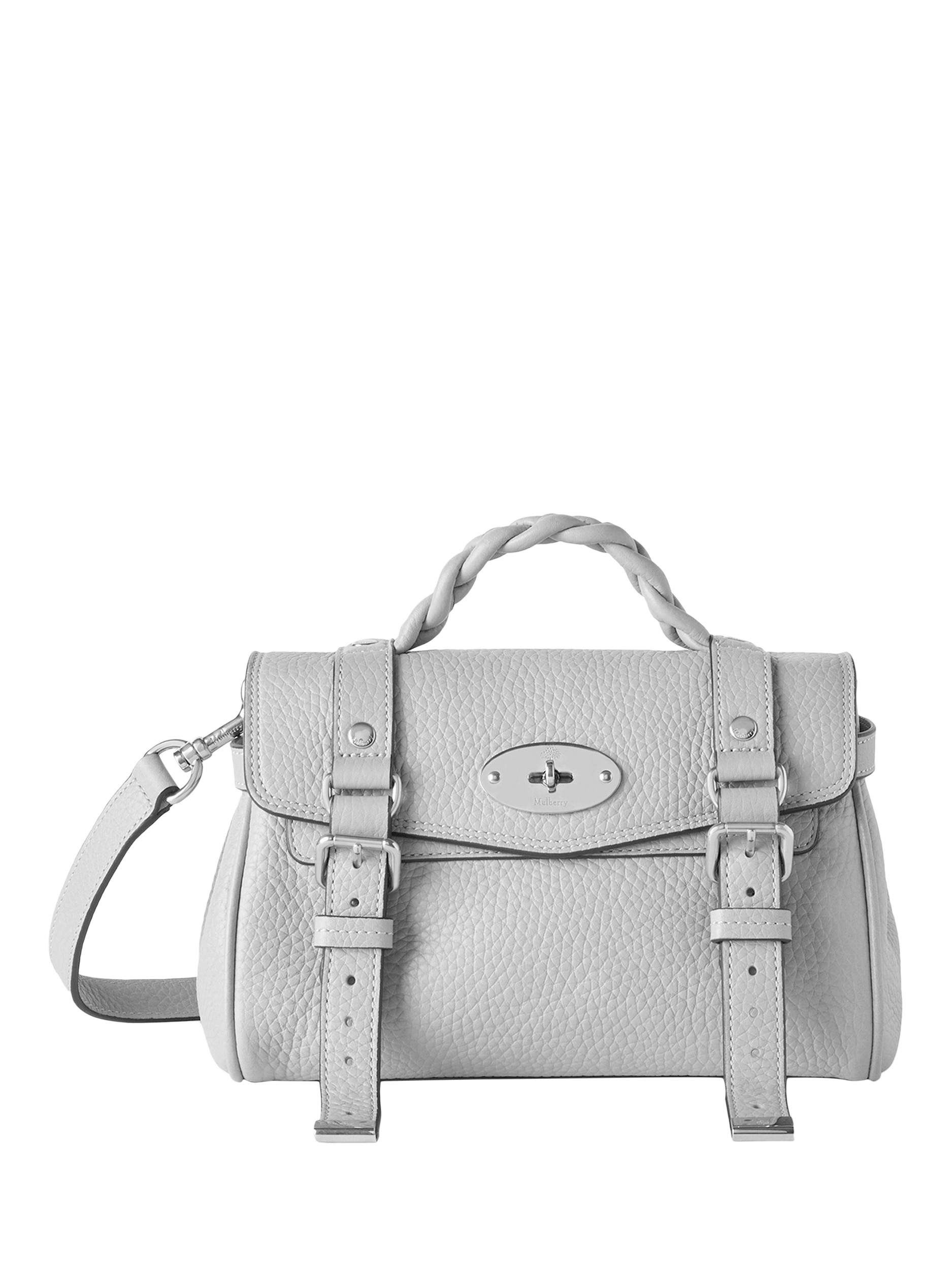 Product image 1 of 7, which shows Mulberry Mini Alexa Heavy Grain Leather Cross Body Bag, Pale Grey