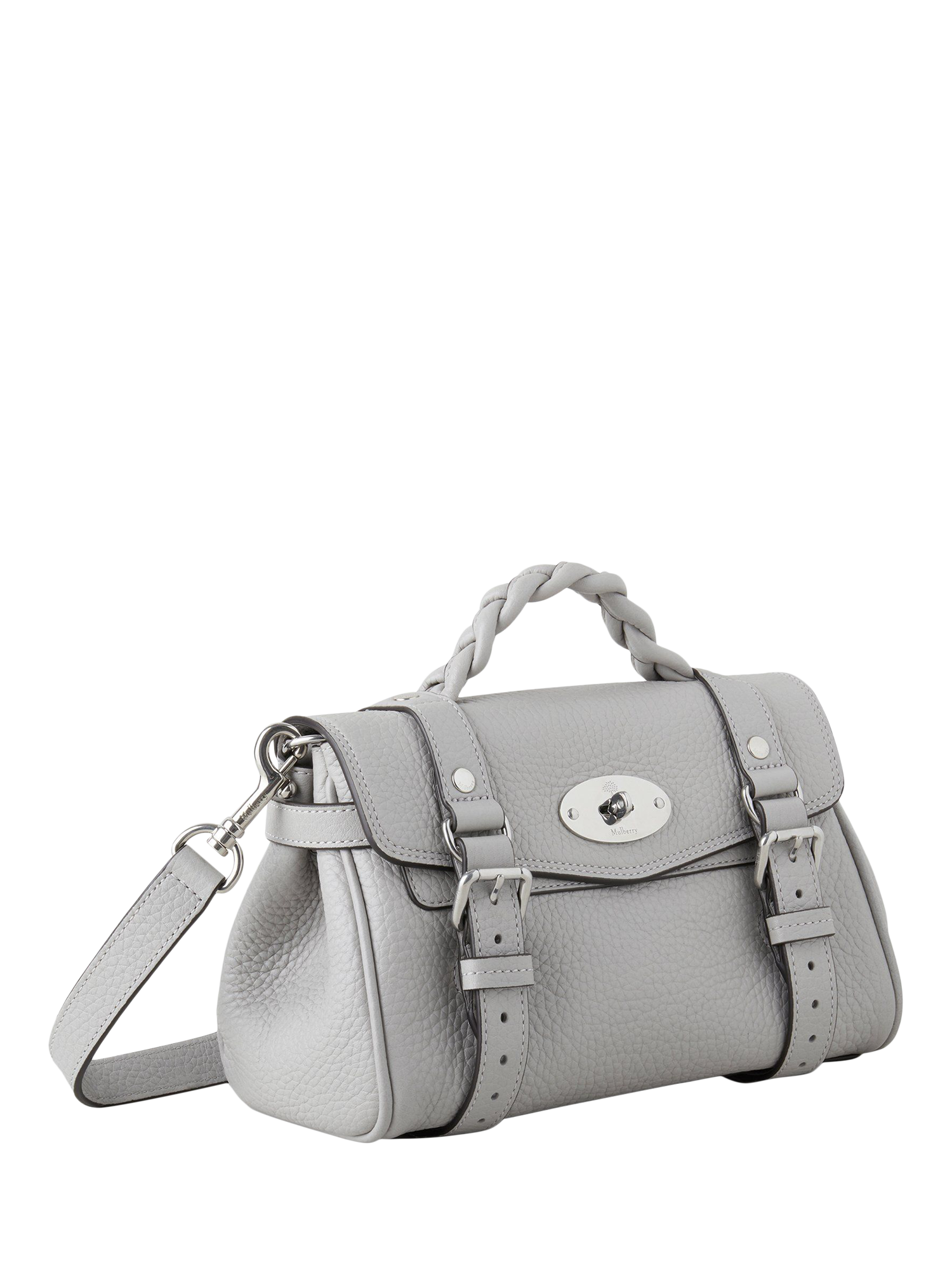 Product image 3 of 7, which shows Mulberry Mini Alexa Heavy Grain Leather Cross Body Bag, Pale Grey
