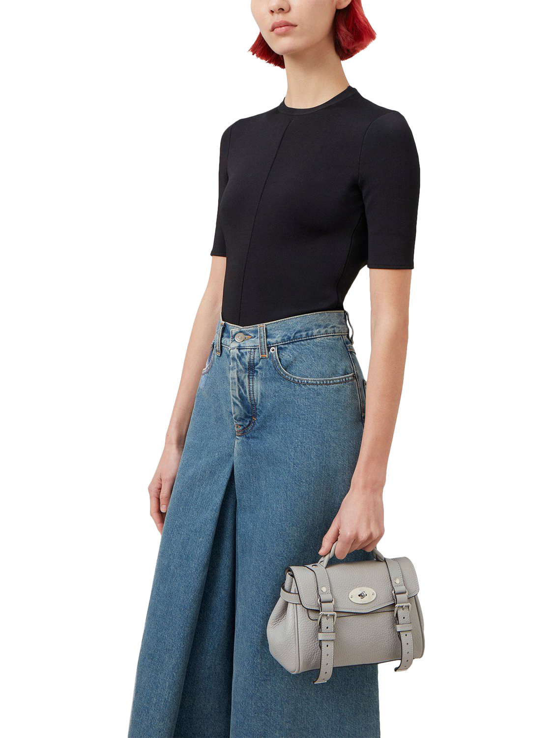 Product image 6 of 7, which shows Mulberry Mini Alexa Heavy Grain Leather Cross Body Bag, Pale Grey