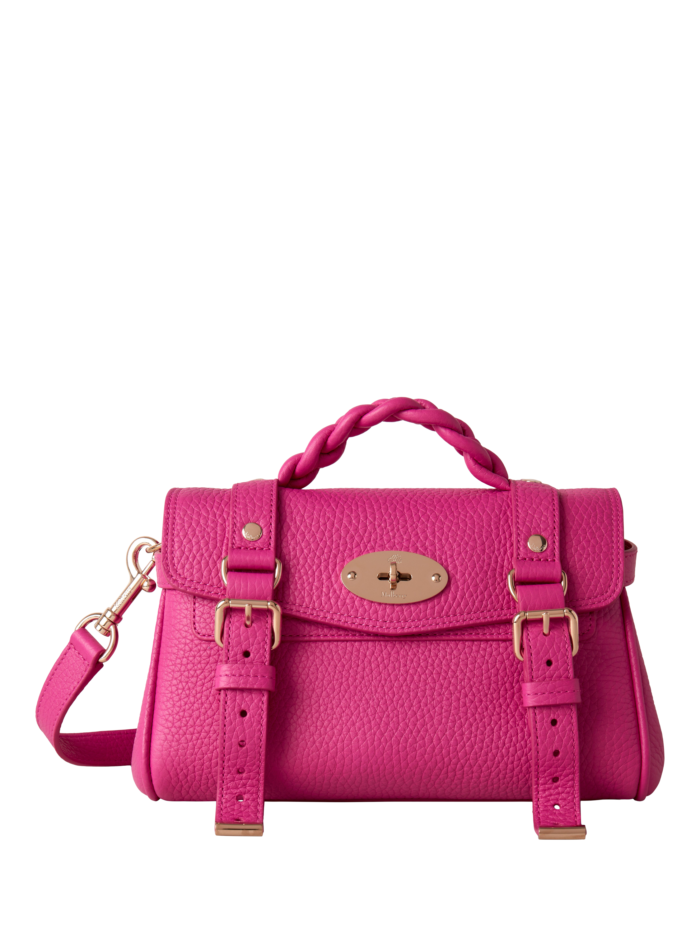 Product image 1 of 7, which shows Mulberry Mini Alexa Heavy Grain Leather Cross Body Bag, Mulberry Pink