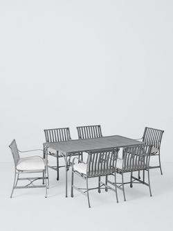 John Lewis Ribbon 6-Seater Rectangular Metal Garden Dining Table & Chairs Set, Grey, Grey