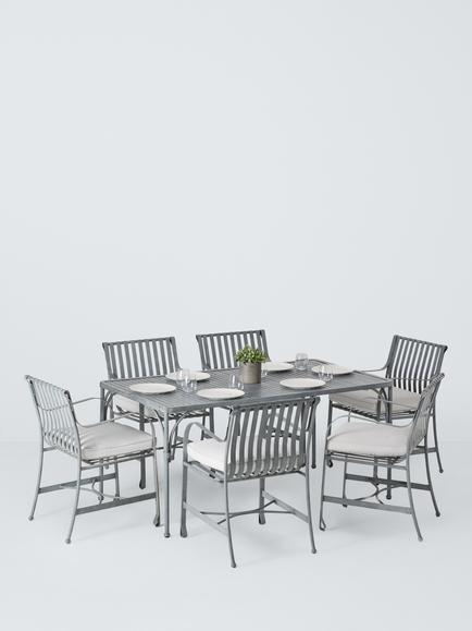 John Lewis Ribbon 6-Seater Rectangular Metal Garden Dining Table & Chairs Set, Grey - view 2, Grey