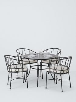 John Lewis Solara Metal 4-Seater Round Garden Dining Table & Chairs Set, Black - view 2, Black
