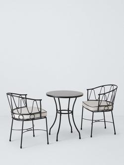 John Lewis Solara Metal 2-Seater Garden Bistro Table & Chairs Set, Black, Black