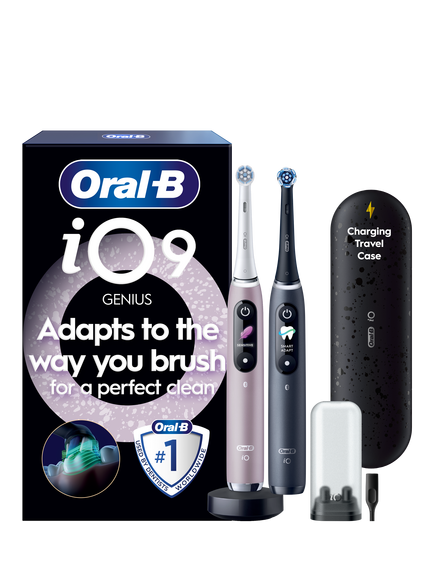 Oral-B iO9 Electric Toothbrushes, Set of 2, Black & Rose Quartz, Black & Rose Quartz
