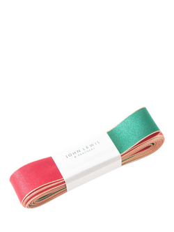 John Lewis Majesty Double Satin Ribbon, W25mm x L5m, Red/Green, Red/Green (col 2)