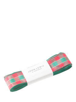 John Lewis Merriment Woven Ribbon, W25mm x L5m, Red/Green, Red/Green (col 1)