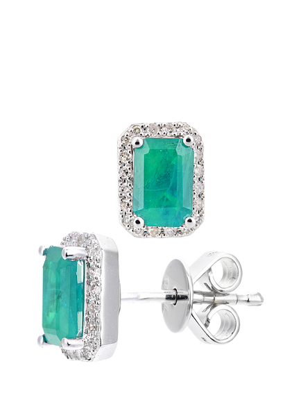 Mogul 18ct White Gold Emerald Diamond Stud Earrings - view 2, White