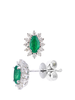Mogul 18ct White Gold Oval Emerald and Diamond Stud Earrings - view 2, White