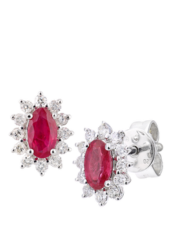 Mogul 18ct White Gold Oval Ruby and Diamond Stud Earrings, White