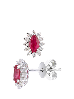 Mogul 18ct White Gold Oval Ruby and Diamond Stud Earrings - view 2, White