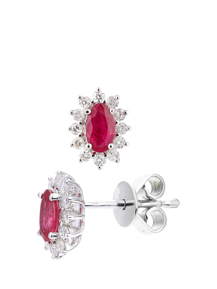 Mogul 18ct White Gold Oval Ruby and Diamond Stud Earrings - view 2, White