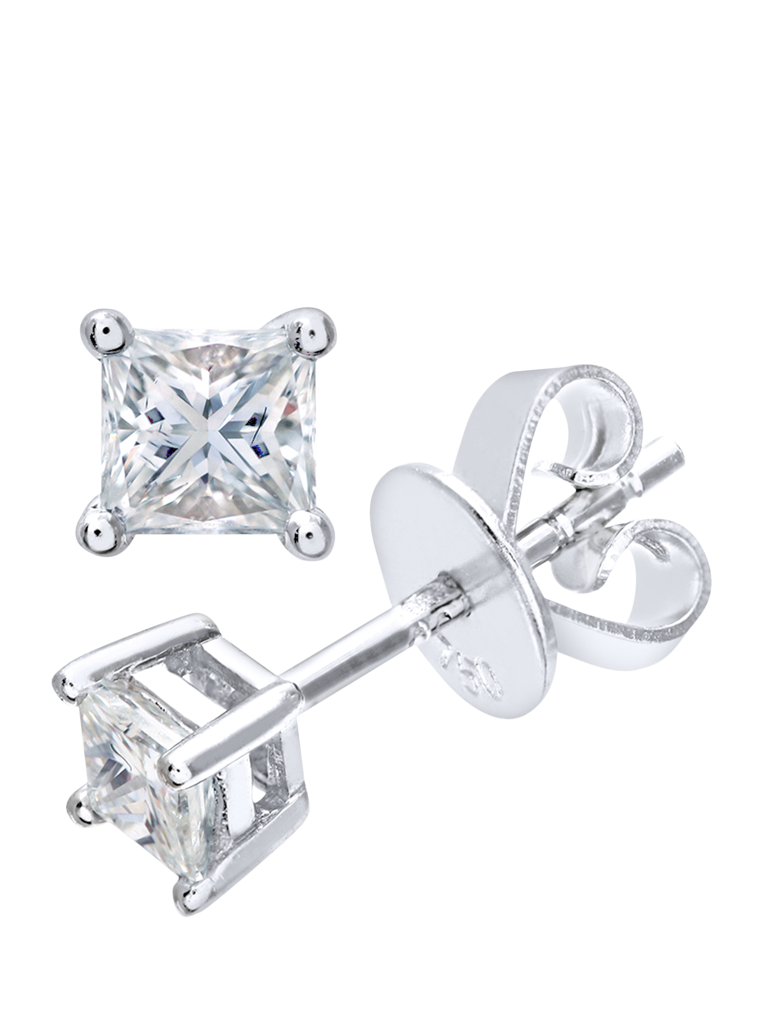 Product image 1 of 4, which shows Mogul 18ct White Gold Princess Cut Diamond Solitaire Stud Earrings. 0.33ct