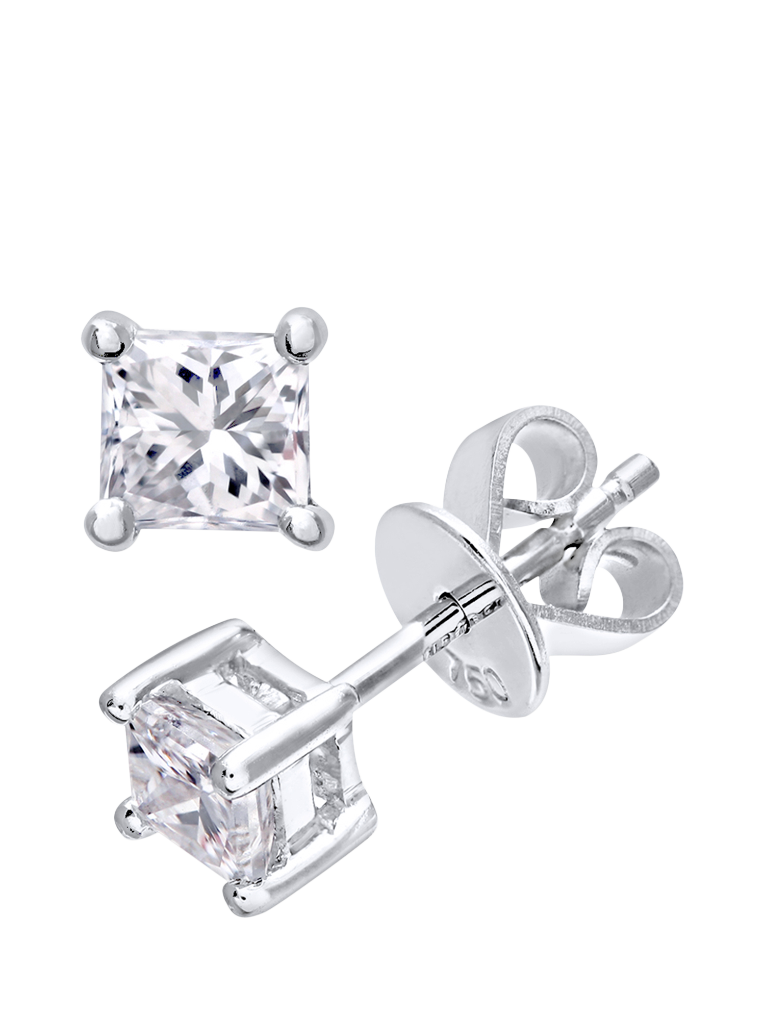 Product image 1 of 4, which shows Mogul 18ct White Gold Princess Cut Diamond Solitaire Stud Earrings. 0.50ct