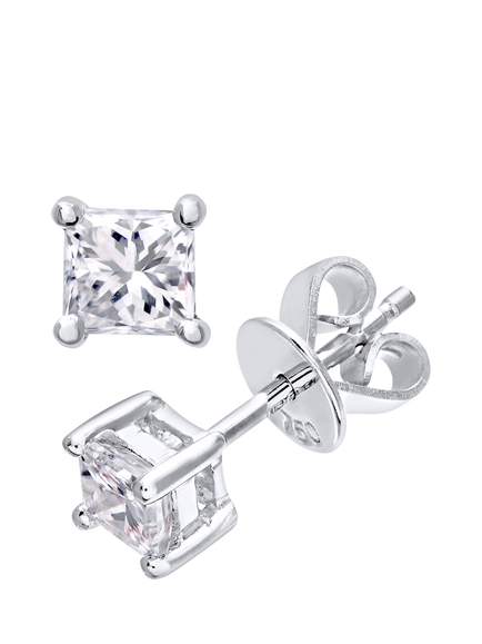 Mogul 18ct White Gold Princess Cut Diamond Solitaire Stud Earrings. 0.50ct, White
