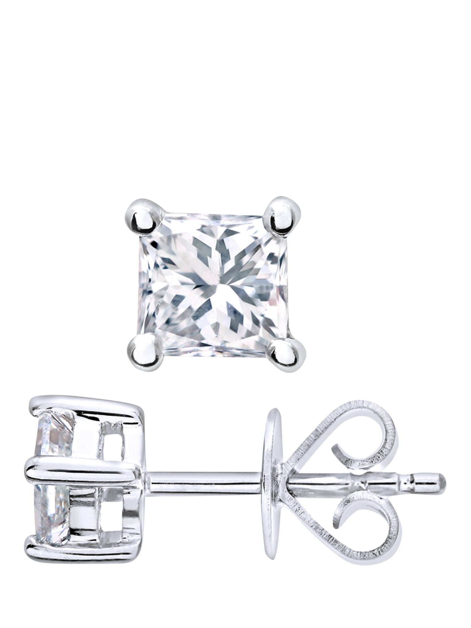 Product image 2 of 4, which shows Mogul 18ct White Gold Princess Cut Diamond Solitaire Stud Earrings. 0.50ct