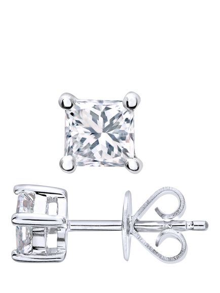 Mogul 18ct White Gold Princess Cut Diamond Solitaire Stud Earrings. 0.50ct - view 2, White