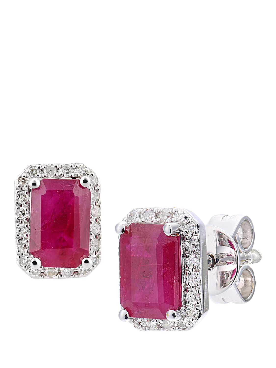 Product image 1 of 4, which shows Mogul 18ct White Gold Octagon Ruby and Diamond Stud Earrings