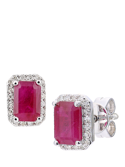 Mogul 18ct White Gold Octagon Ruby and Diamond Stud Earrings, White