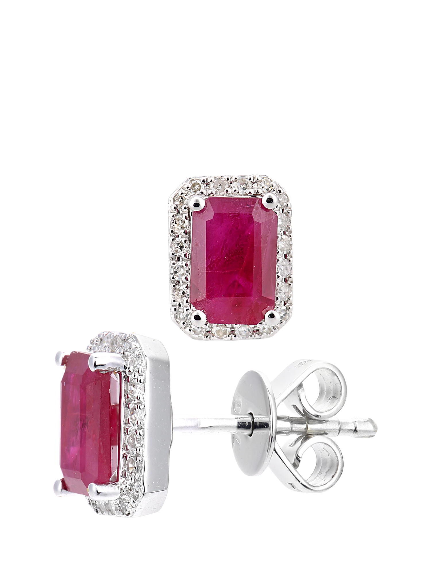 Product image 2 of 4, which shows Mogul 18ct White Gold Octagon Ruby and Diamond Stud Earrings