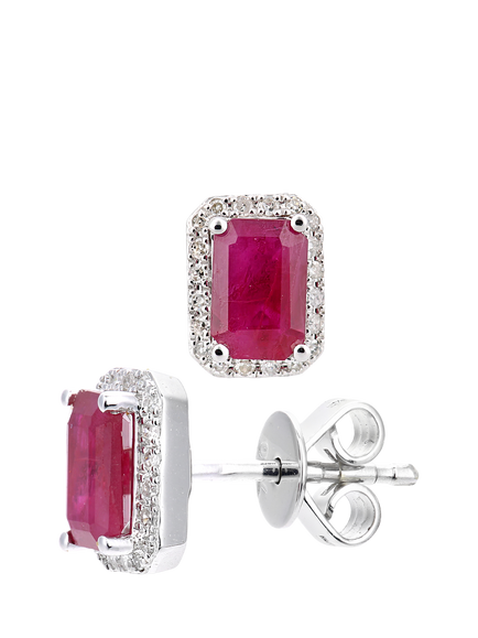 Mogul 18ct White Gold Octagon Ruby and Diamond Stud Earrings - view 2, White