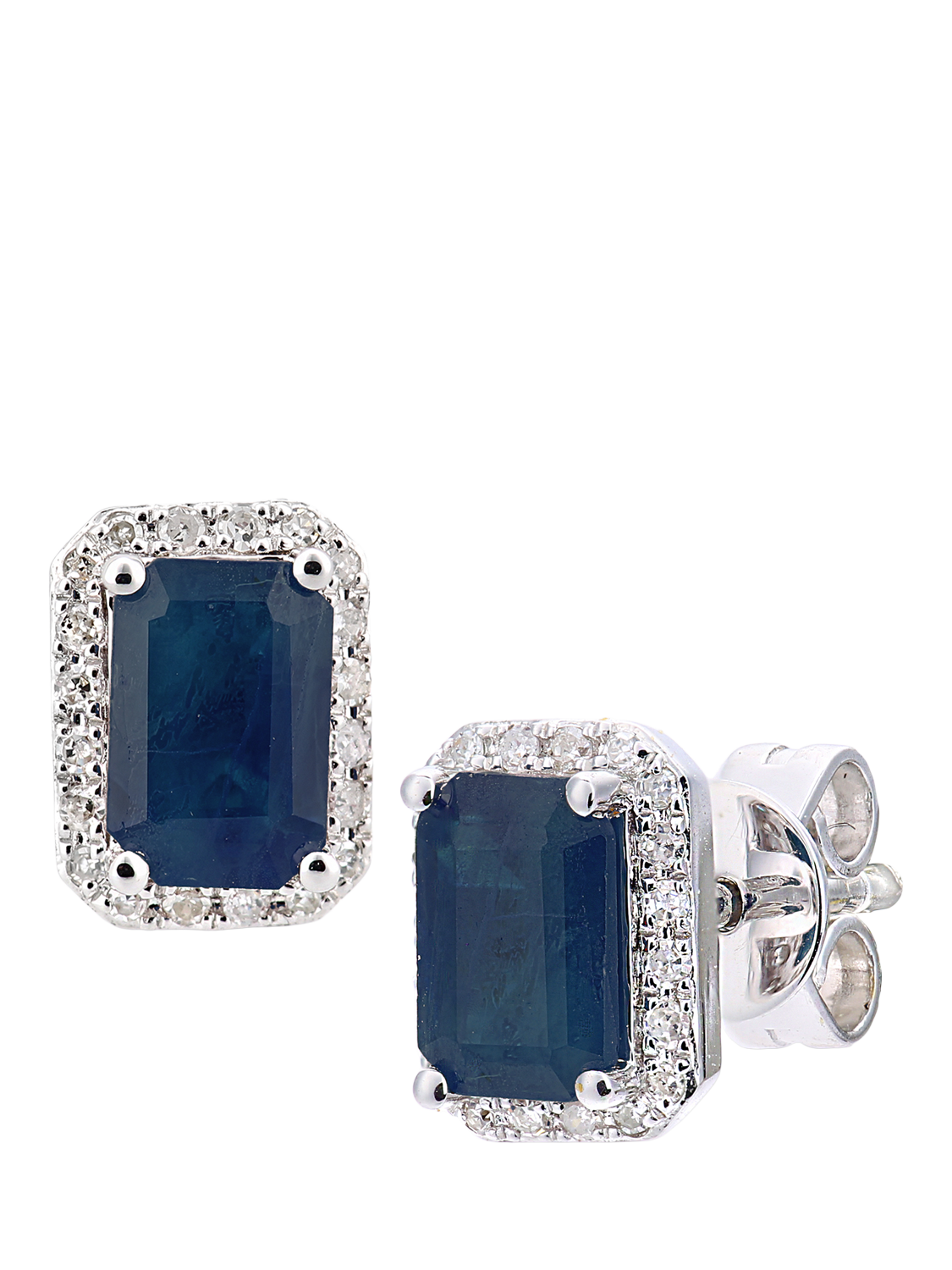 Product image 1 of 4, which shows Mogul 18ct White Gold Octagon Sapphire and Diamond Stud Earrings