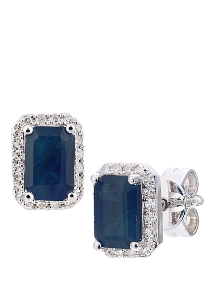 Mogul 18ct White Gold Octagon Sapphire and Diamond Stud Earrings, White