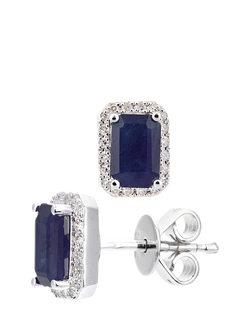 Mogul 18ct White Gold Octagon Sapphire and Diamond Stud Earrings - view 2, White