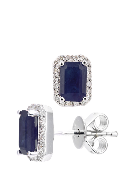 Mogul 18ct White Gold Octagon Sapphire and Diamond Stud Earrings - view 2, White